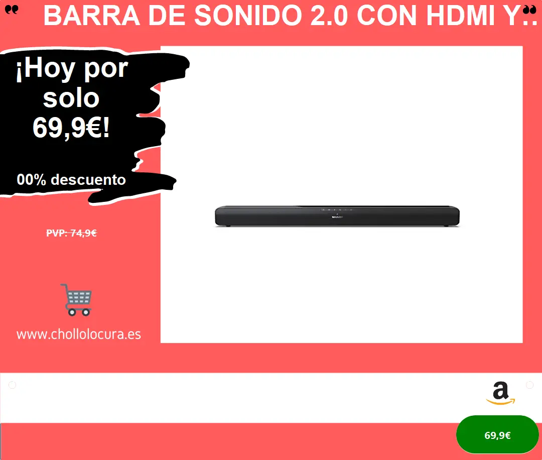 Barra de Sonido 2.0 con HDMI y Bluetooth para TVs