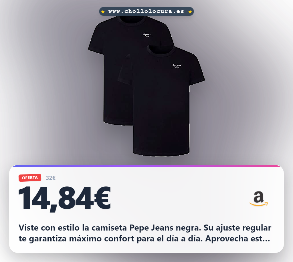 Llévate la camiseta Pepe Jeans para hombre en negro. ¡Oferta imperdible! Estilo y confort al mejor precio de chollo.