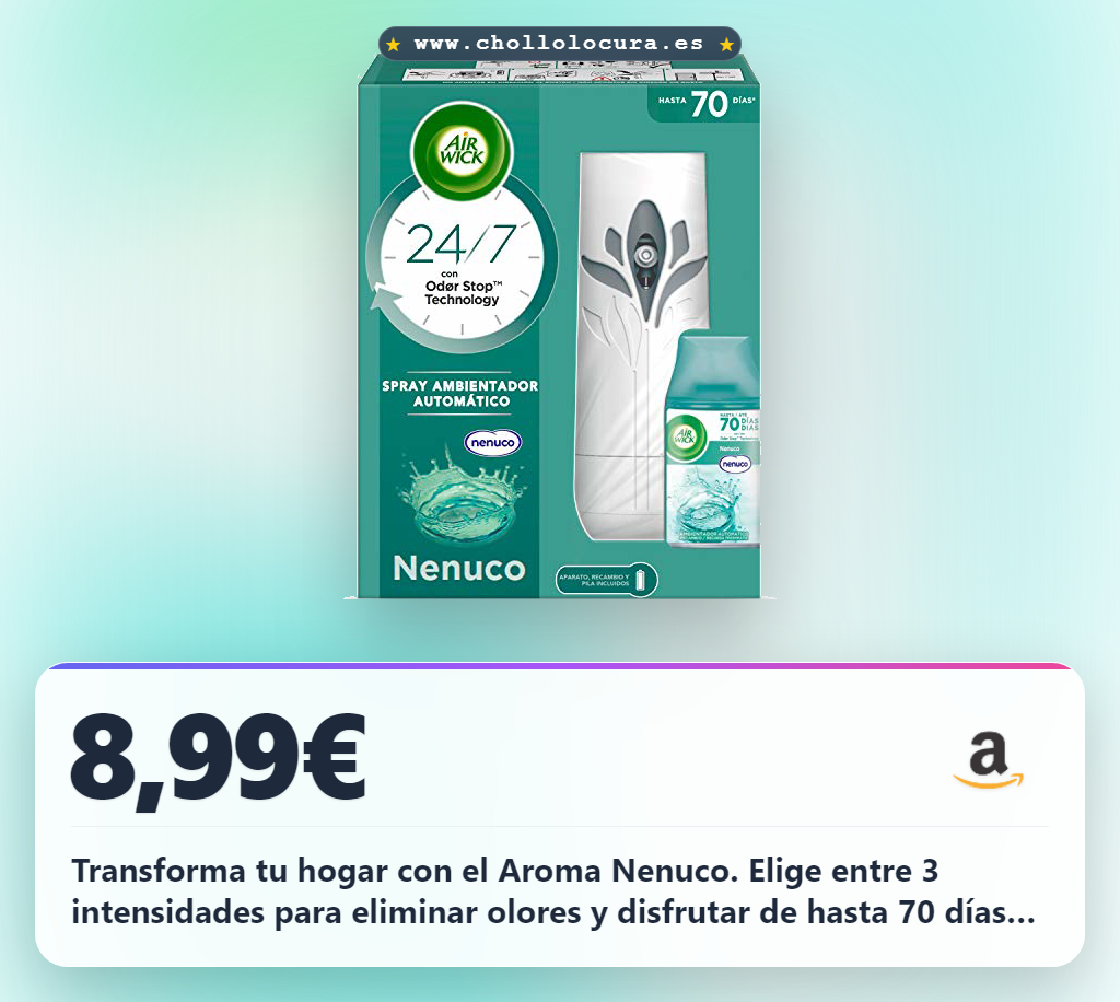 Consigue el Aroma Nenuco Air Wick Freshmatic con 3 intensidades y 70 días de fragancia al mejor precio