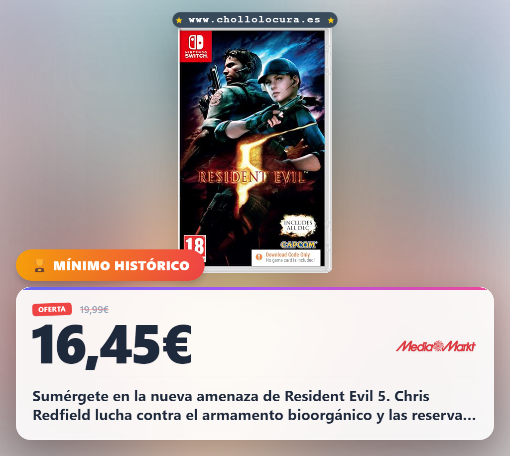 Consigue el código de descarga Resident Evil 5 para Nintendo Switch y disfruta la historia completa