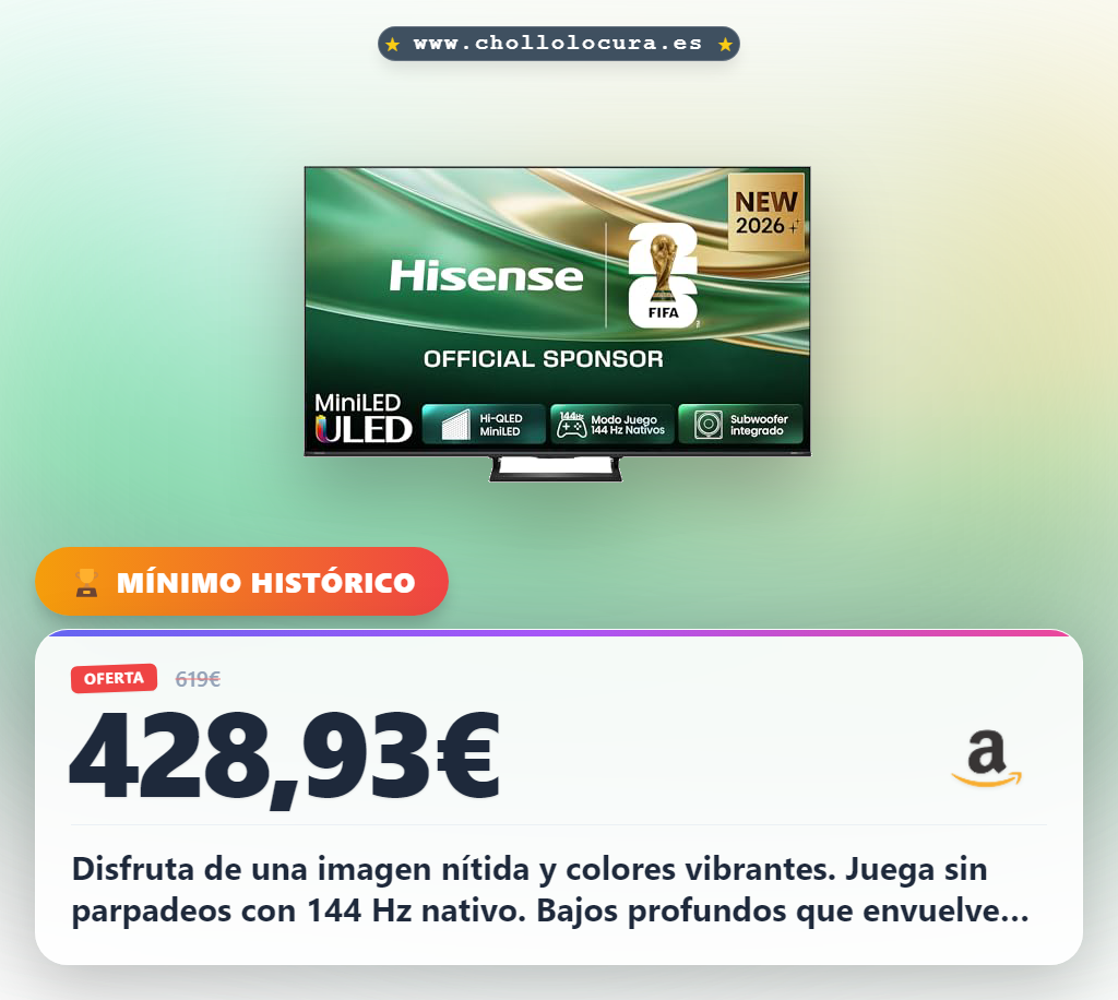 Consigue el televisor MiniLED 50 pulgadas con 144 Hz y IA. Disfruta de colores vibrantes y Total HDR en oferta.