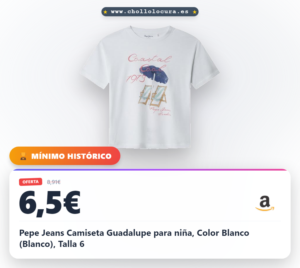 Pepe Jeans Camiseta Guadalupe para niña, Color Blanco (Blanco), Talla 6