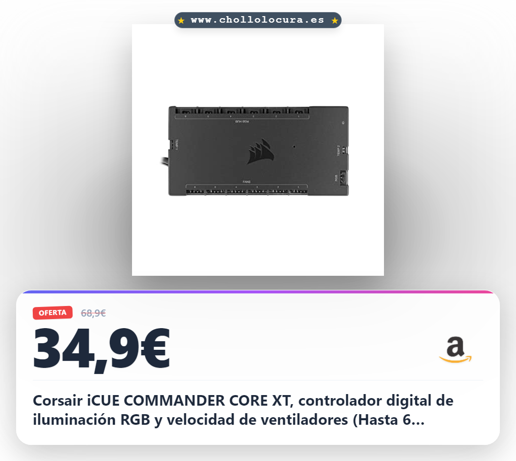 Corsair iCUE COMMANDER CORE XT, controlador digital de iluminación RGB y velocidad de ventiladores (Hasta 6 ventiladores PWM y 264 LEDs RGB, Modo cero RPM, Monitoreo temperatura) Negro (CL-9011112-WW)