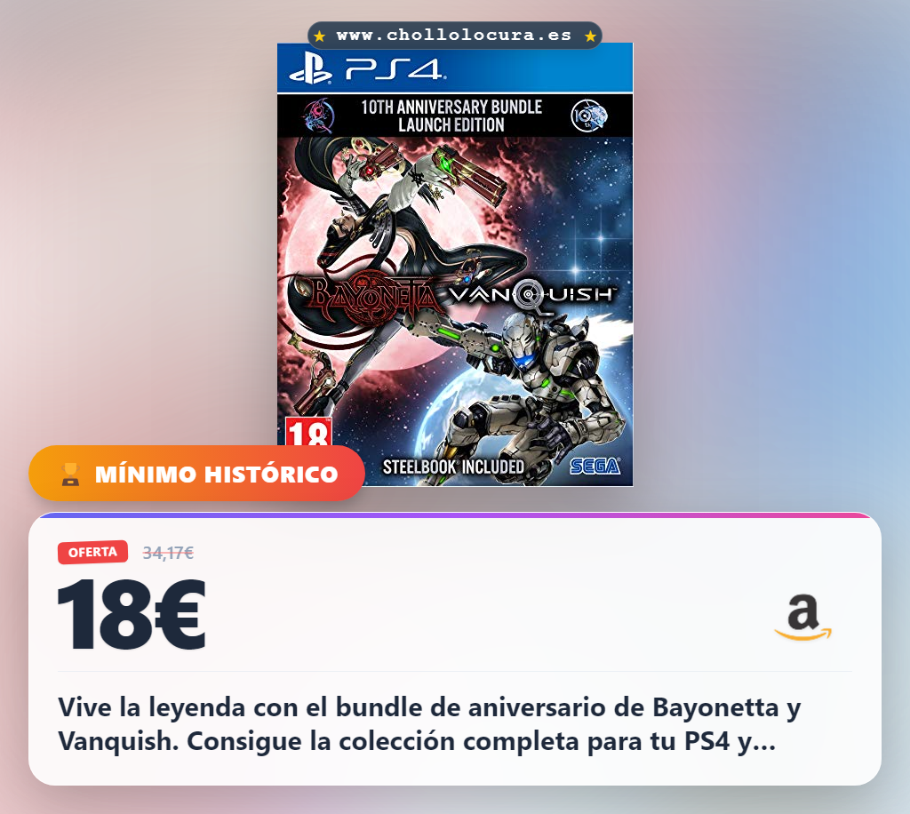 Logra disfrutar el bundle Bayonetta y Vanquish 10th Anniversary para tu PS4 al mejor precio de oferta histórica en España.