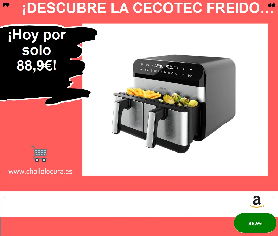 ¡Descubre la Cecotec Freidora de Aire de 9L con Temperatura Dual y 2 Cubetas!