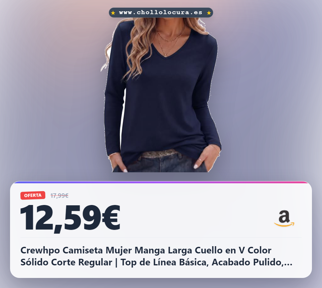 Crewhpo Camiseta Mujer Manga Larga Cuello en V Color Sólido Corte Regular | Top de Línea Básica, Acabado Pulido, Tejido Suave, Calce sin Presión, Vaqueros, Pantalones de Tela, Paseos, Ocio Diario