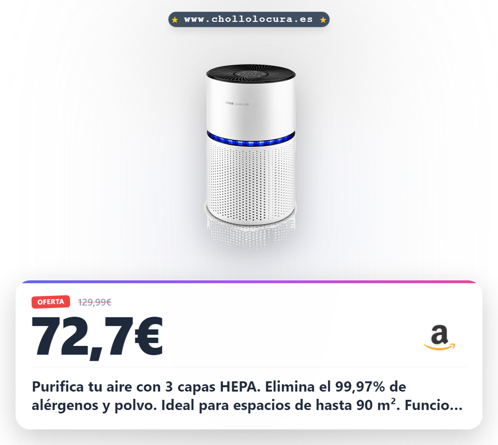 Ufesa Comfort Air 2200 Purificador de Aire con Filtro HEPA de 3 Capas y Tasa de Purificación del Aire CADR 220m³/h, Cobertura ≤90 m², 4 Velocidades, Silencioso ≤55dB, Temporizador 5-24h, Blanco