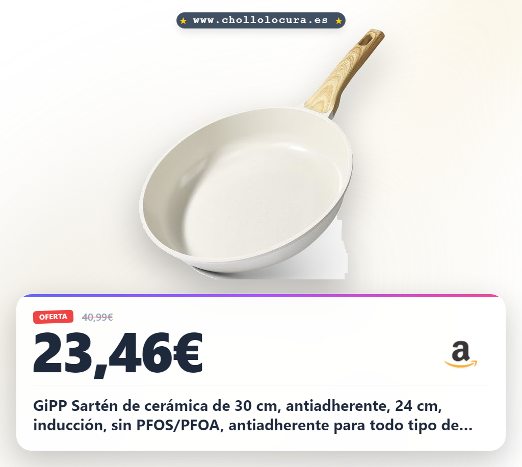 GiPP Sartén de cerámica de 30 cm, antiadherente, 24 cm, inducción, sin PFOS/PFOA, antiadherente para todo tipo de cocinas, Blanco