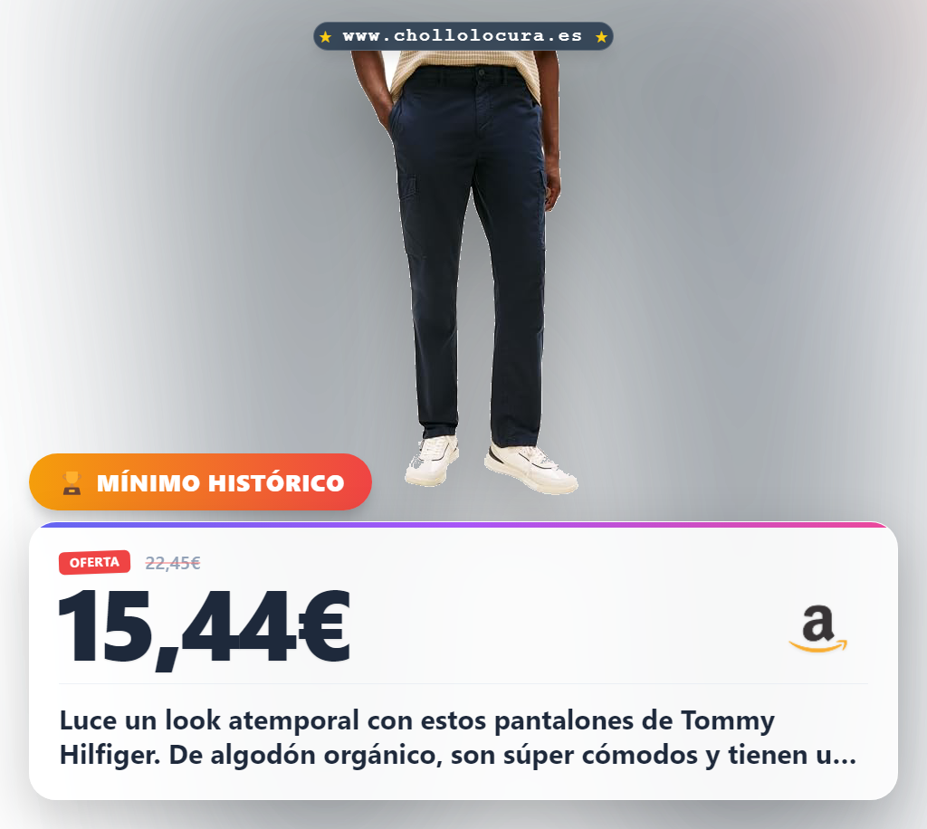 Descubre los pantalones cargo Tommy Hilfiger de algodón orgánico y elásticos al mejor precio en oferta histórica para ti.