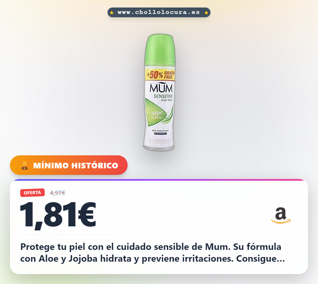 Disfruta del cuidado sensible Mum con Desodorante Roll On Aloe Jojoba para Mujer en oferta histórica.