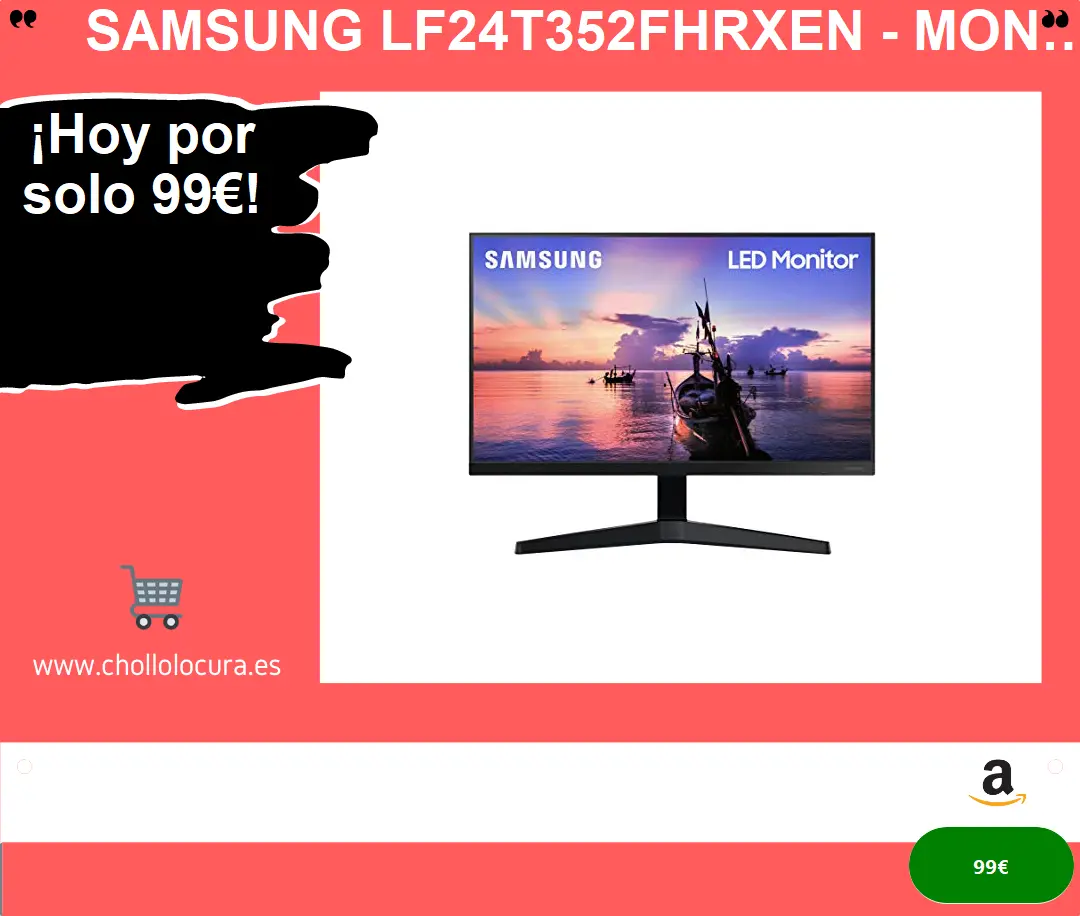 Samsung LF24T352FHRXEN - Monitor de 24'' FullHD (1920x1080, panel IPS), Freesync, pantalla sin marcos, Gaming, Negro