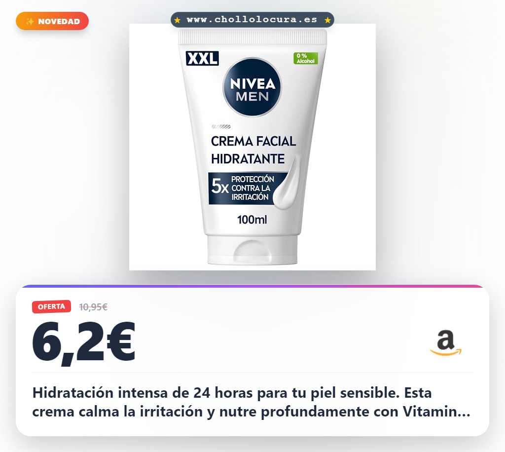 Consigue crema hidratante NIVEA MEN Hydrocare Sensitive XXL 24h de hidratación y protección anti irritación