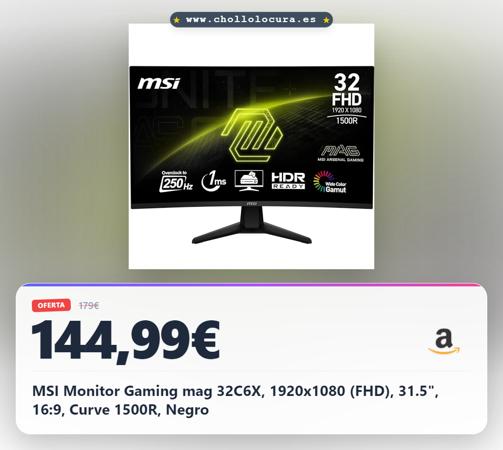 MSI Monitor Gaming mag 32C6X, 1920x1080 (FHD), 31.5", 16:9, Curve 1500R, Negro