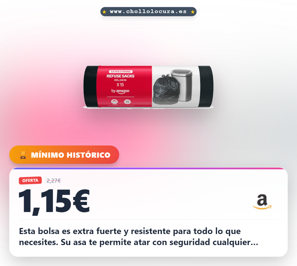 Aprovecha esta bolsa de basura extrafuerte con asa para atar y gran capacidad en oferta histórica