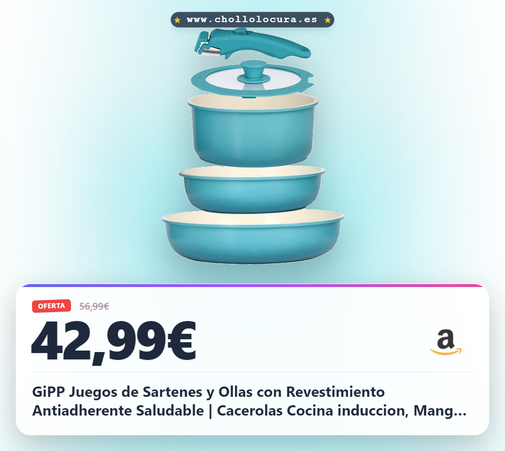 GiPP Juegos de Sartenes y Ollas con Revestimiento Antiadherente Saludable | Cacerolas Cocina induccion, Mango Extraible, Cazuelas Apta para Todo Tipo de Cocinas y Horno y Lave-vaisselle (5 Piezas,Azul)