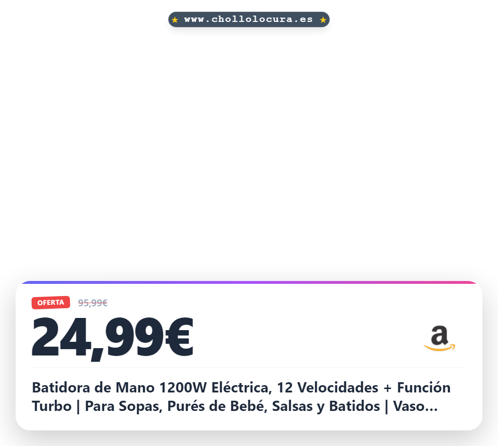 Batidora de Mano 1200W Eléctrica, 12 Velocidades + Función Turbo | Para Sopas, Purés de Bebé, Salsas y Batidos | Vaso Medidor 800ml Incluido | Acero Inoxidable y Fácil de Limpiar