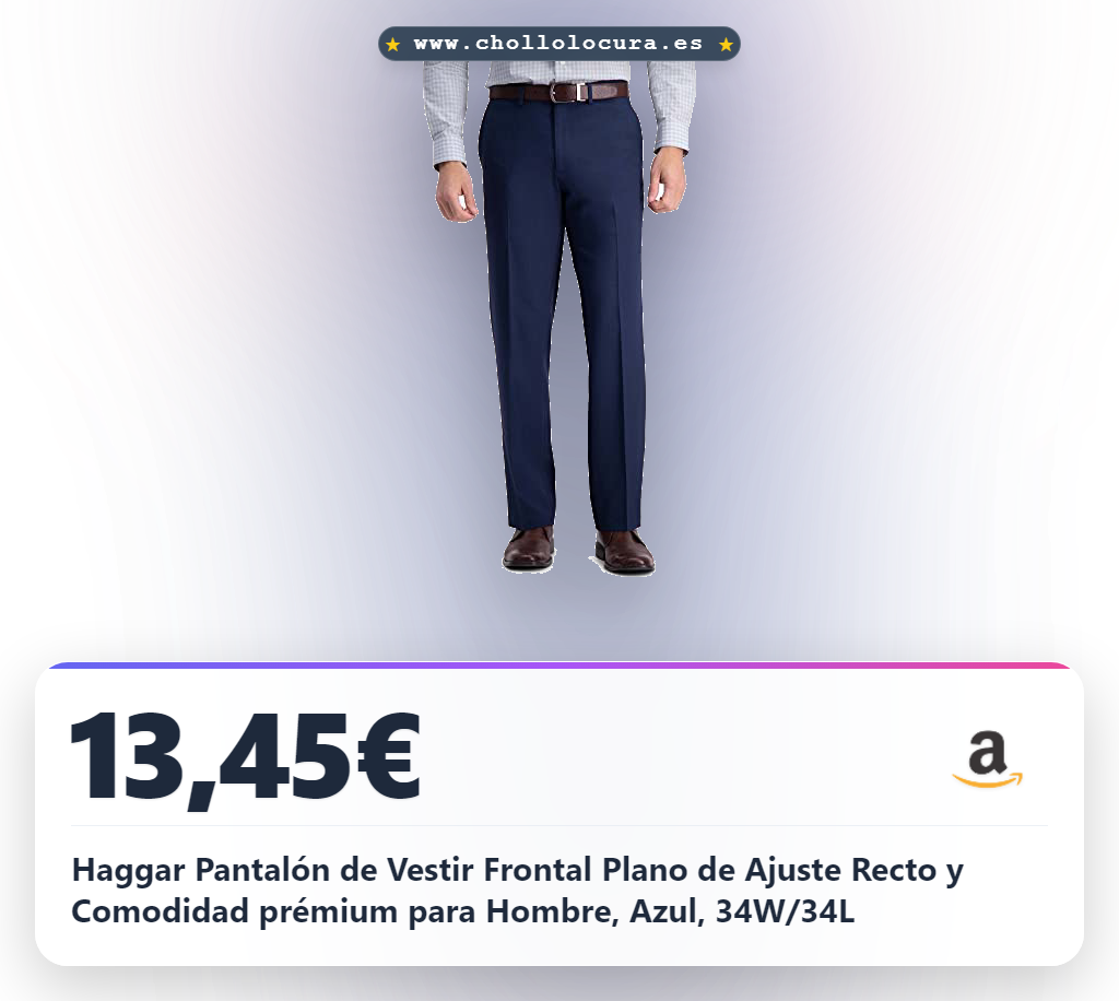 Haggar Pantalón de Vestir Frontal Plano de Ajuste Recto y Comodidad prémium para Hombre, Azul, 34W/34L