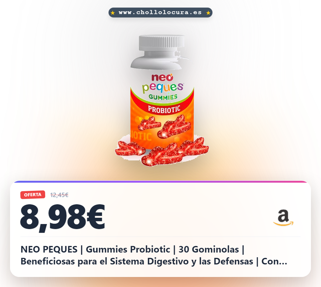 NEO PEQUES | Gummies Probiotic | 30 Gominolas | Beneficiosas para el Sistema Digestivo y las Defensas | Con Probióticos y Vitaminas del Grupo B | Caramelos Masticables para Niños | Sabor Fresa
