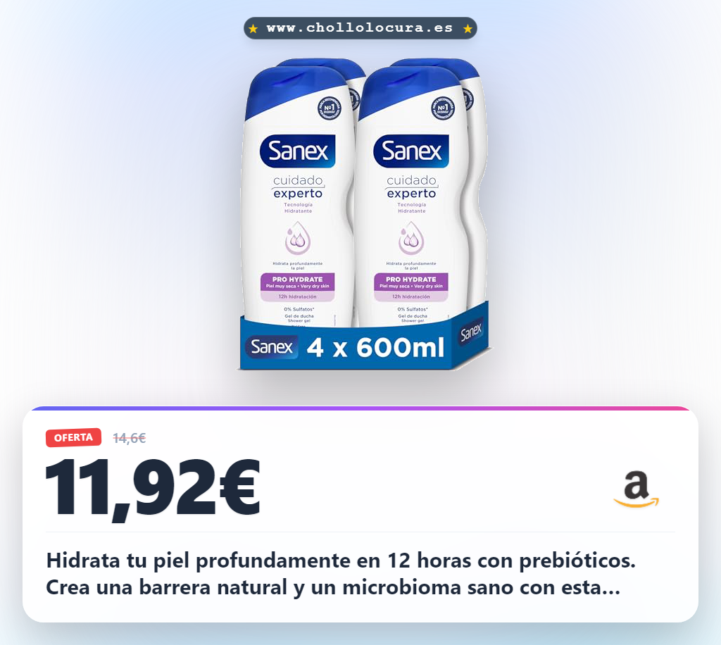 Aprovecha el Gel de Ducha Sanex Cuidado Experto Pro Hydrate para hidratación profunda con prebióticos y barrera natural