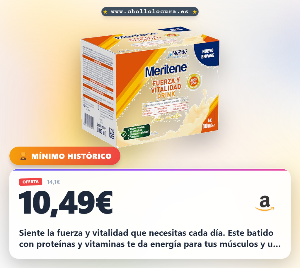 Aprovecha el batido Meritene Fuerza y Vitalidad sabor vainilla con proteínas y vitaminas al mejor precio