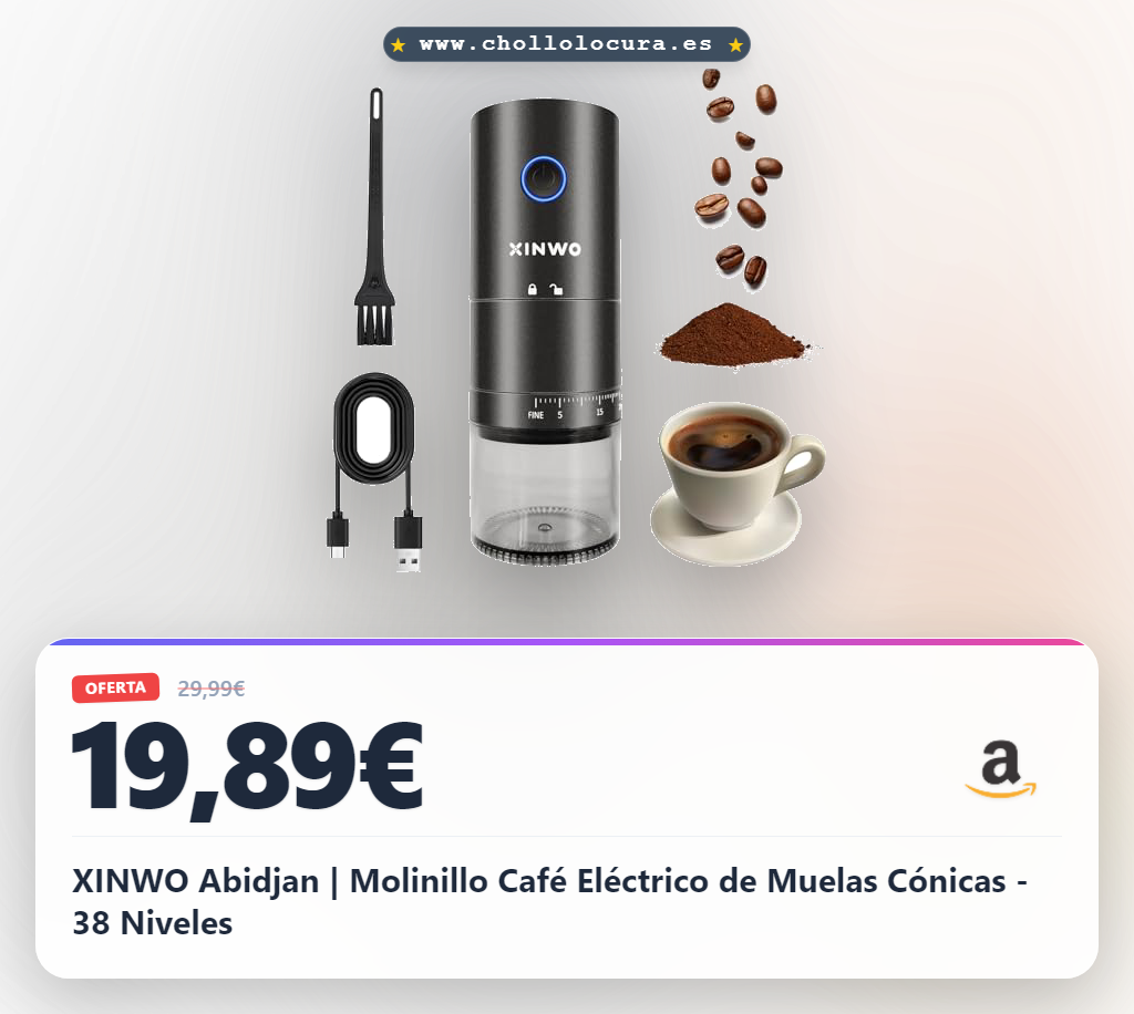 XINWO Abidjan | Molinillo Café Eléctrico de Muelas Cónicas - 38 Niveles