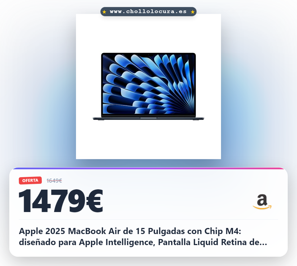 Apple 2025 MacBook Air de 15 Pulgadas con Chip M4: diseñado para Apple Intelligence, Pantalla Liquid Retina de 15,3 Pulgadas, 16 GB de Memoria unificada, 512 GB SSD, Teclado español; Medianoche