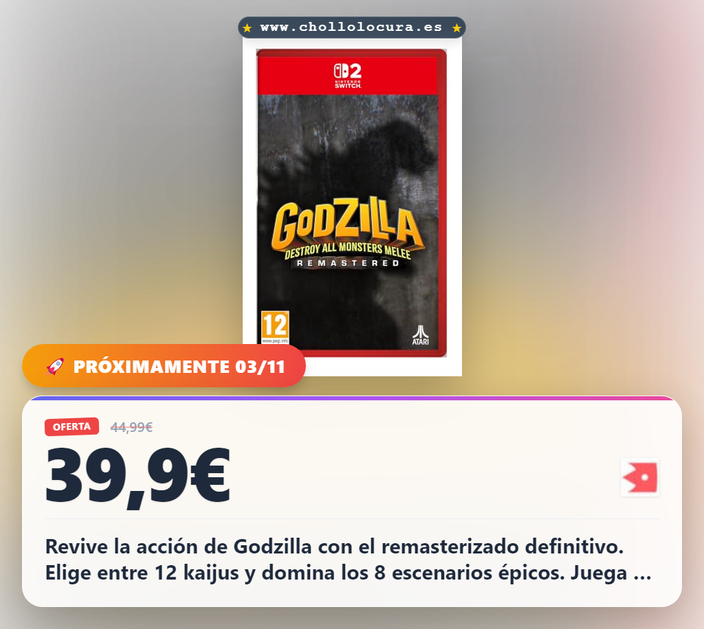 Aprovecha Godzilla Destroy All Monsters Melee Remastered para Switch 2 con 12 Kaijus y 8 escenarios en oferta