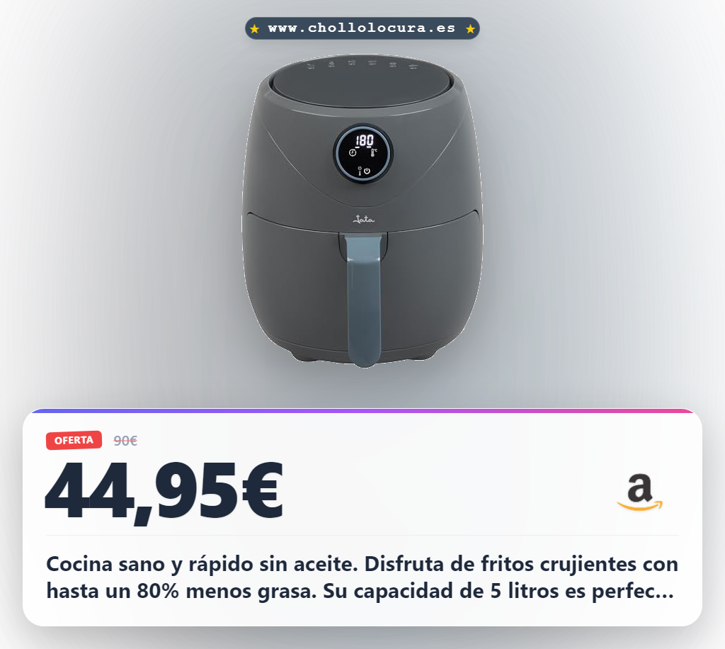 Aprovecha la freidora de aire 5L sin aceite con programas automáticos a precio de chollo y alta potencia