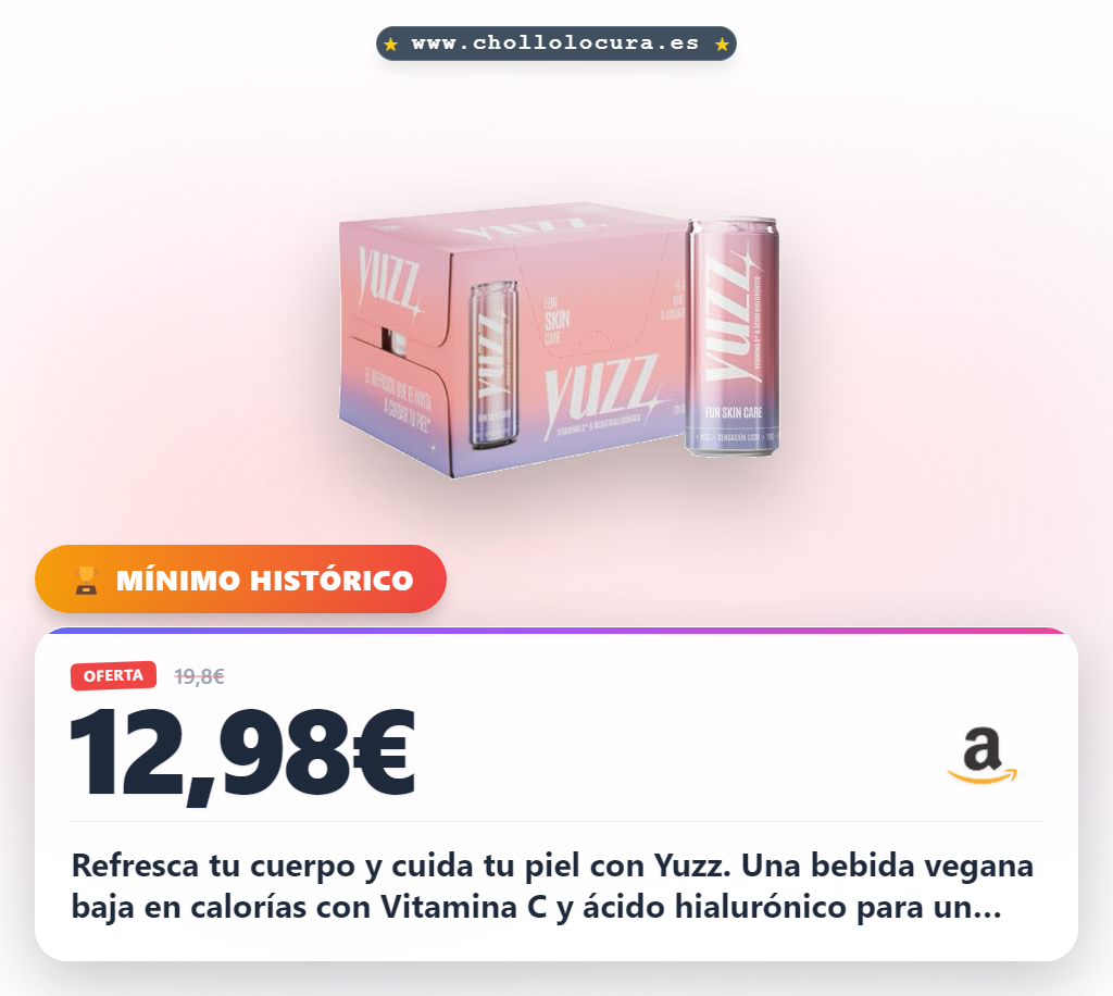 Aprovecha esta bebida Yuzz con Vitamina C y Ácido Hialurónico vegana en oferta histórica