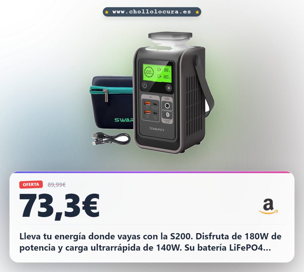 Adquiere la Estación de Energía S200: 180W DC y Carga Rápida 140W para Camping y Emergencias al mejor precio.