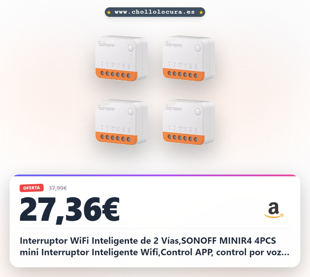 Consigue el pack de 4 Interruptores WiFi SONOFF MINIR4 de 2 Vías (10A/2400W) y controla tu casa al mejor precio