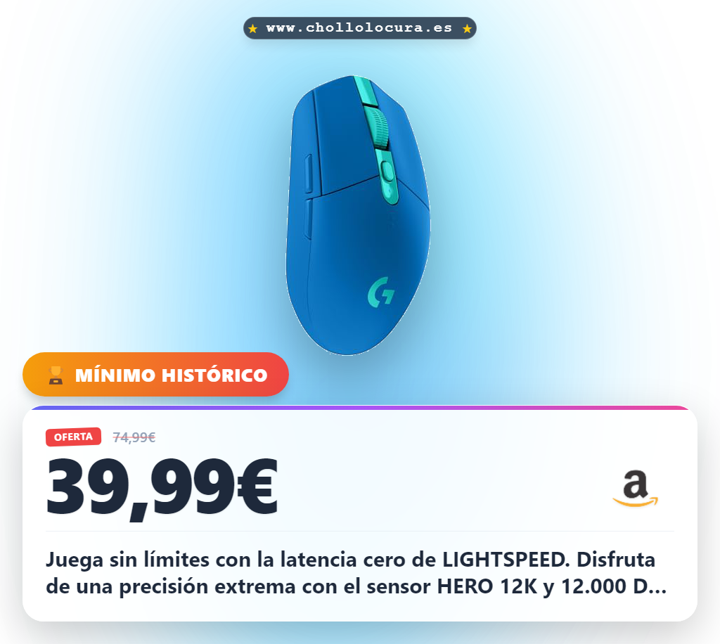 Consigue el ratón gaming LIGHTSPEED HERO 12K ultra ligero con 250h de batería al mejor precio
