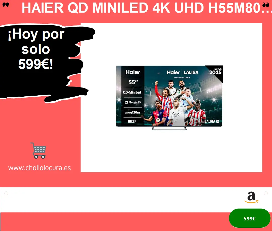 Smart TV Haier 55 4K UHD con QD-MiniLED, Dolby Atmos y Google TV: ¡Calidad de cine y gaming sin límites!