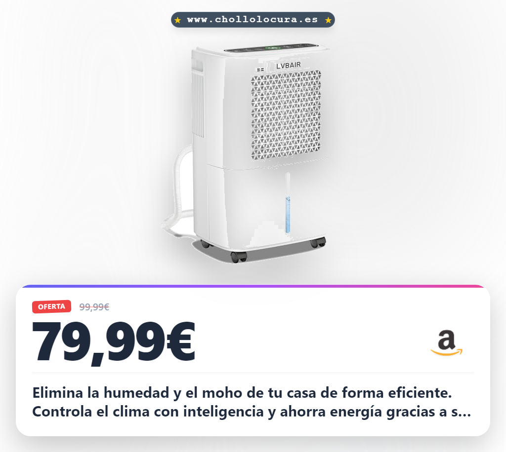 Aprovecha el deshumidificador eléctrico LVBAIR portátil de 12 l/día con control inteligente y ahorro energético a precio de chollo