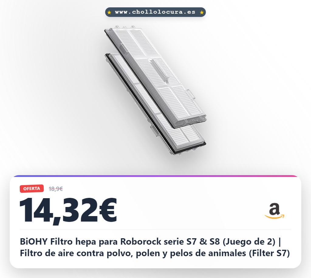 BiOHY Filtro hepa para Roborock serie S7 & S8 (Juego de 2) | Filtro de aire contra polvo, polen y pelos de animales (Filter S7)