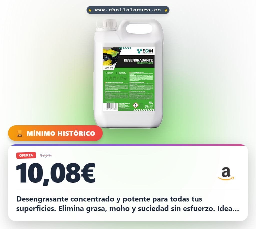 Aprovecha el desengrasante concentrado EQM ECO-109 de 5L para eliminar grasa y suciedad en cocina y maquinaria