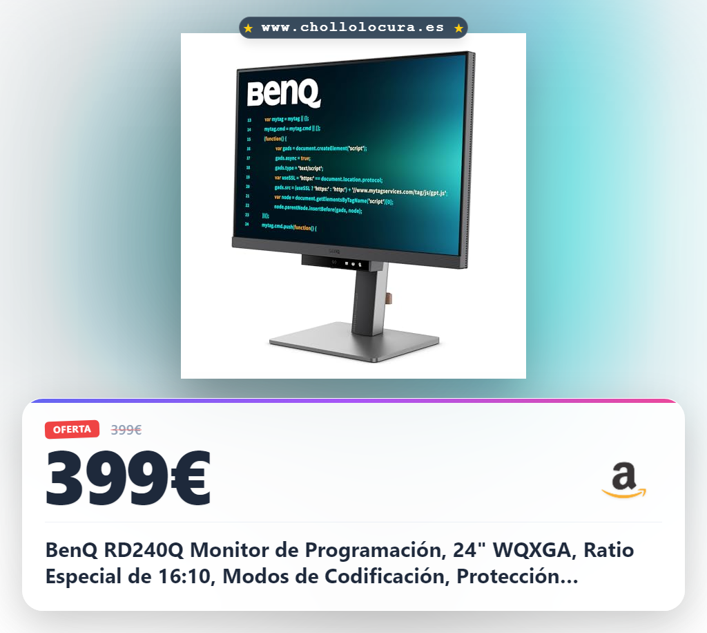 BenQ RD240Q Monitor de Programación, 24" WQXGA, Ratio Especial de 16:10, Modos de Codificación, Protección Nocturna, Diseño Ergonómico, 90W USB Tipo-C