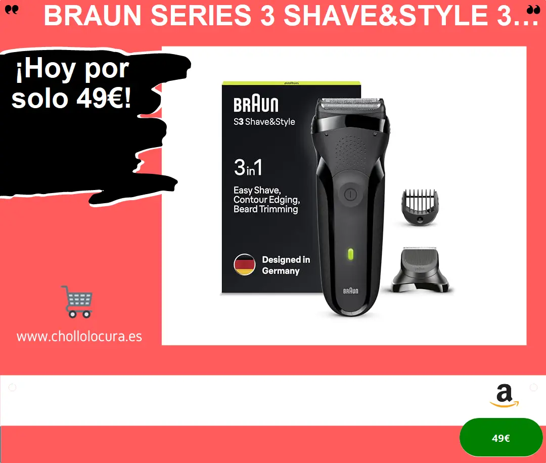 ¡Afeita, recorta y perfila! Afeitadora eléctrica 3 en 1 Braun, 5 peines y diseño alemán. ¡Descubre la perfección!