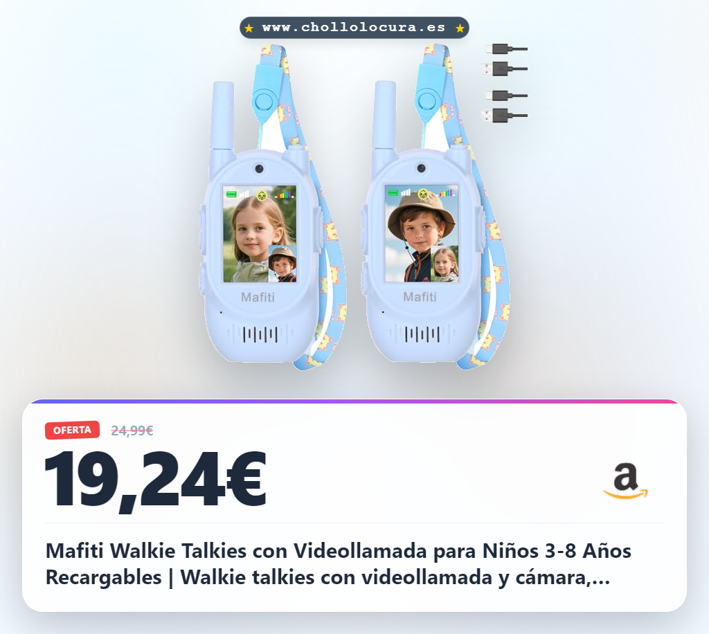 Mafiti Walkie Talkies con Videollamada para Niños 3-8 Años Recargables | Walkie talkies con videollamada y cámara, alcance 300m, recargable. Ideal para juegos al aire libre y regalo de cumpleaños