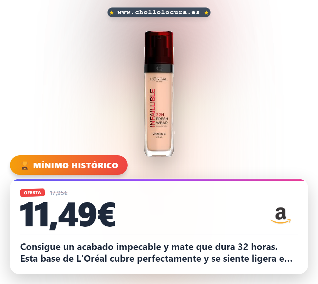 Aprovecha la L'Oréal Paris Infaillible 32H Fresh Wear Base de Maquillaje 145 Beige Rosé con cobertura total y 32 horas de duración