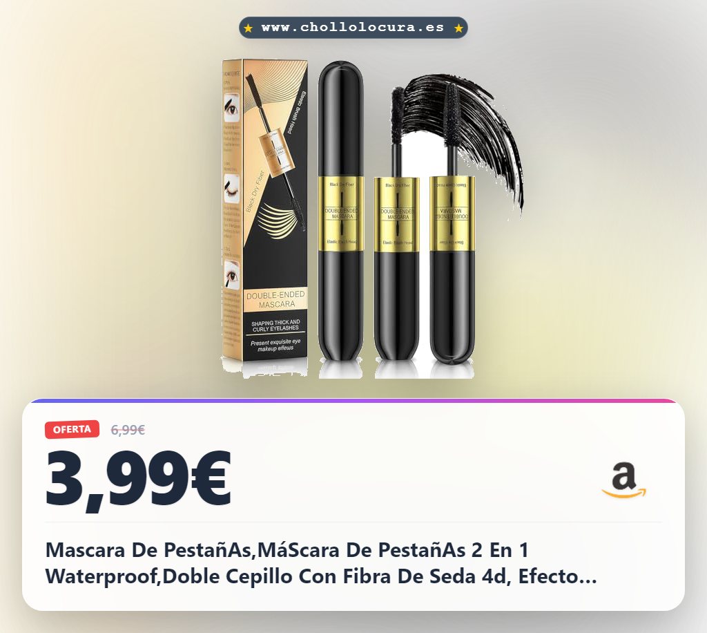 Mascara De PestañAs,MáScara De PestañAs 2 En 1 Waterproof,Doble Cepillo Con Fibra De Seda 4d, Efecto Alargador Y Voluminizador,Sin Grumos Y No Mancha,Maquillaje Diario Natural