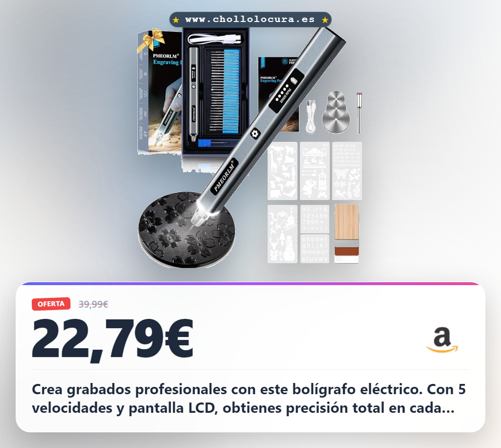 Aprovecha este bolígrafo de grabado eléctrico vueowcue con pantalla LCD y 5 velocidades al mejor precio