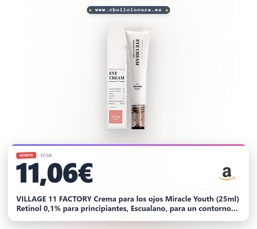 VILLAGE 11 FACTORY Crema para los ojos Miracle Youth (25ml) Retinol 0,1% para principiantes, Escualano, para un contorno de ojos terso y luminoso (Miracle Youth Eye Cream)