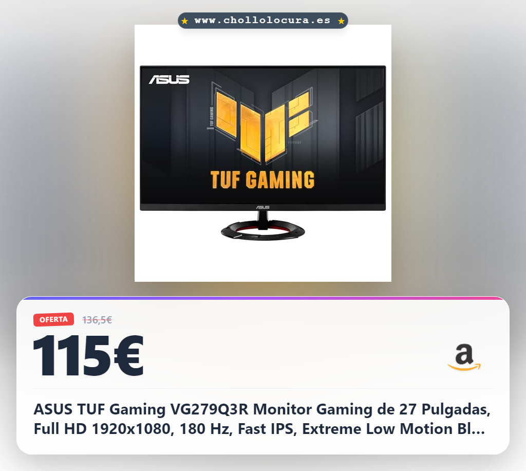 ASUS TUF Gaming VG279Q3R Monitor Gaming de 27 Pulgadas, Full HD 1920x1080, 180 Hz, Fast IPS, Extreme Low Motion Blur, 1 ms GTG, FreeSync, Variable Overdrive, 100% sRGB