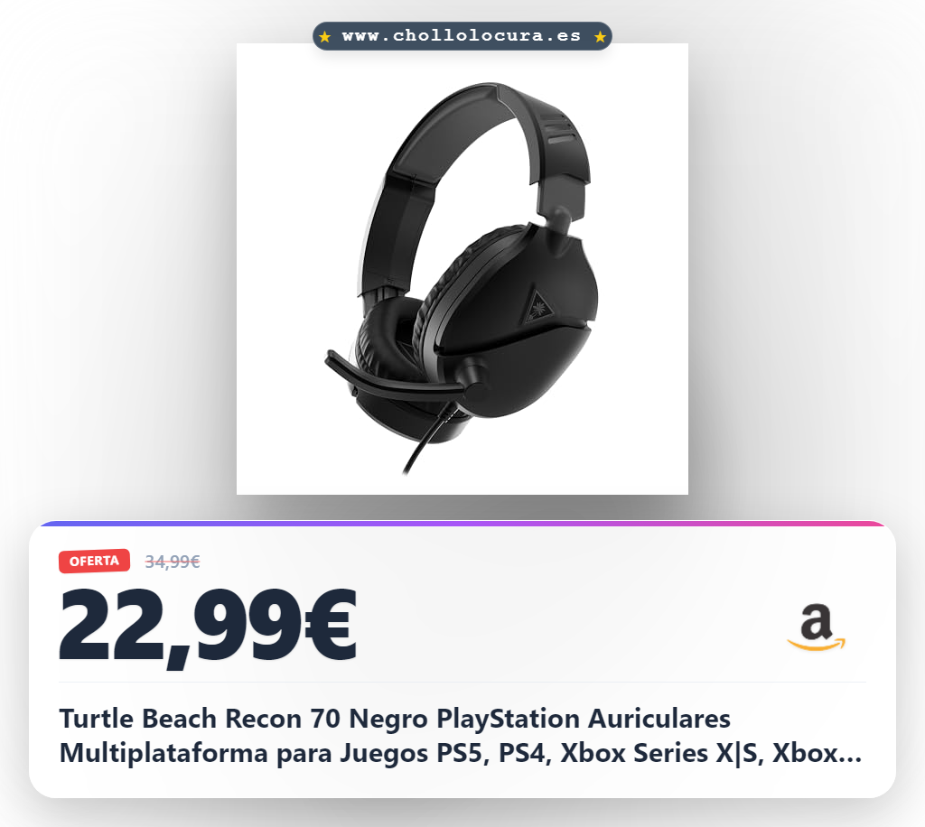 Turtle Beach Recon 70 Negro PlayStation Auriculares Multiplataforma para Juegos PS5, PS4, Xbox Series X|S, Xbox One, PC y Mobile