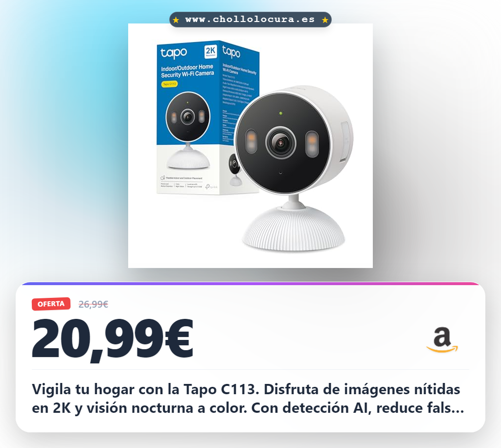 Consigue la cámara Tapo C113 2K con visión nocturna a color y detección AI IP65 en oferta