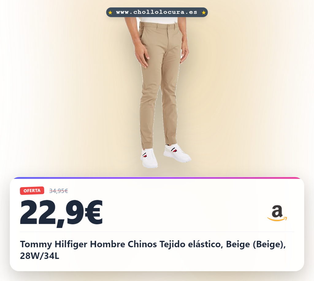 Aprovecha los chinos Tommy Hilfiger elásticos beige straight fit para máxima comodidad y estilo al mejor precio del año al máximo confort