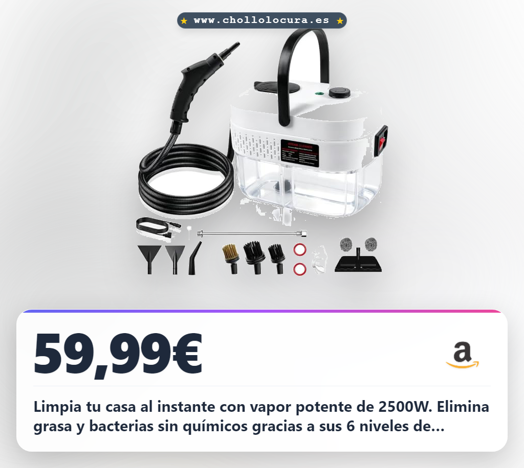 Aprovecha la vaporeta de limpieza 2500W con depósito de 1,4L para una limpieza profunda a precio de chollo y total comodidad en casa