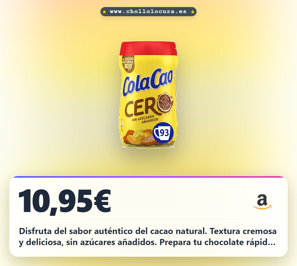 Aprovecha el cacao soluble natural ColaCao sin azúcares añadidos para un sabor auténtico y cremoso
