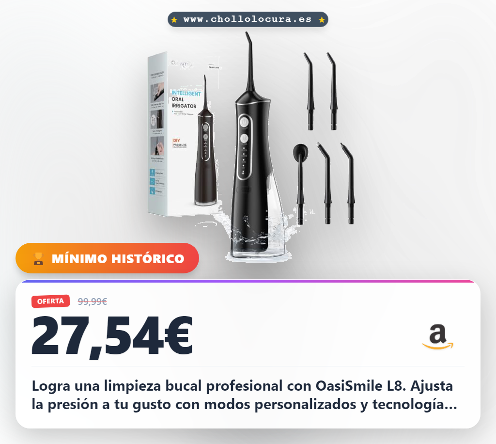 Logra una limpieza bucal profesional con el Irrigador Dental OasiSmile L8 de autoajuste al mejor precio